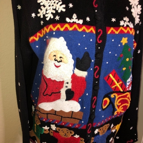 Designers Original Studio Ho Ho Ho Christmas Button Down Sweater Size Large - Picture 3 of 5